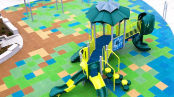 How do you clean rubber surfacing from a playground?